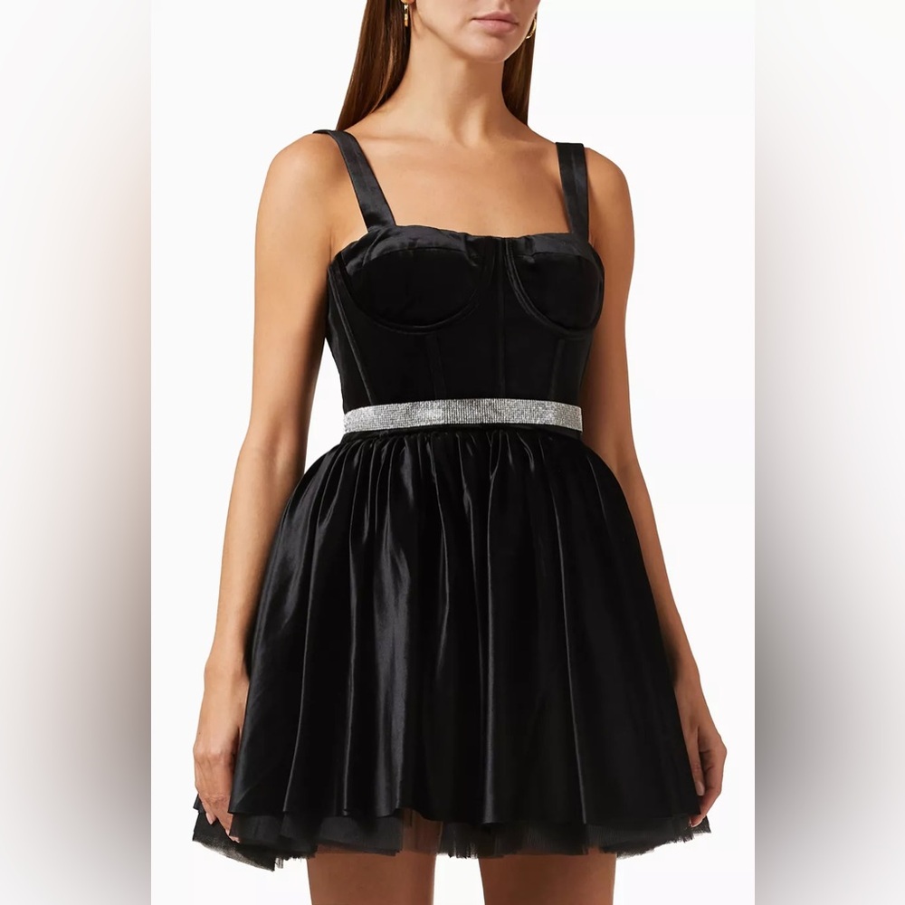 NWOT Bronx And Banco Mademoiselle Velvet Corset Mini Dress, Black